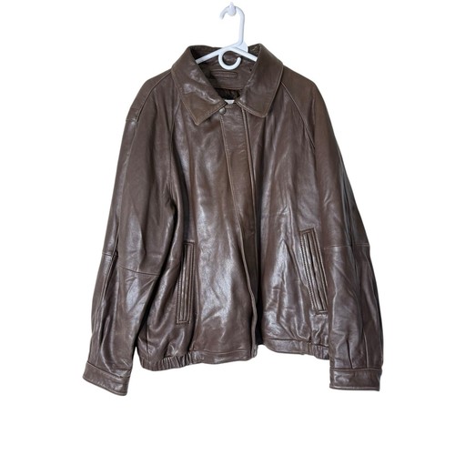 Vintage Liz Claiborne Mens Brown Lambskin Leather  Jacket -  Size  XL Coat - Picture 1 of 10