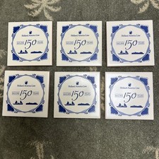 6 Holland American Cruise Line Blue Delft Coaster Tiles  - 150 Years