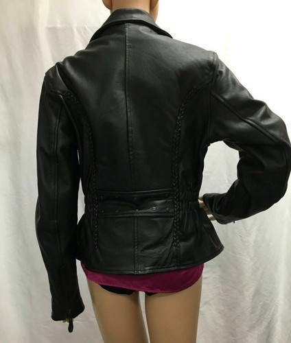 Women's Allstate Leather Motorcycle Jacket, Missing Zip Lining, Size Small - Picture 4 of 12
