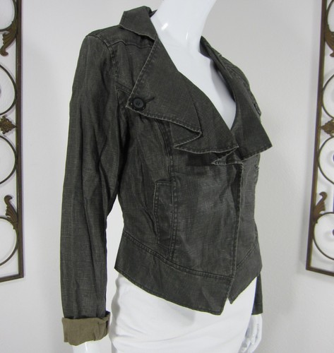CABi LONG SLEEVE JACKET M Medium Black Distress Jeans 100% Linen Pockets 213 - Picture 3 of 7