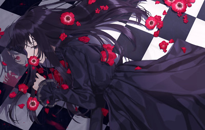 Anime reflection ground petals flower in hair red eyes Playmat Gaming Mat Desk
