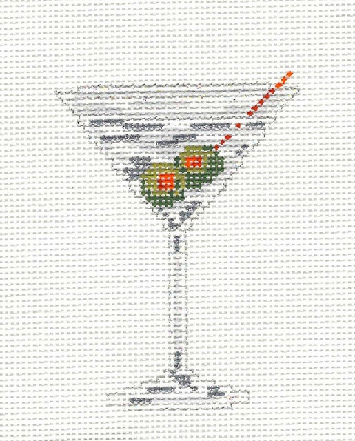 Martini with Olives Drink Glass handpainted Needlepoint Canvas Needle