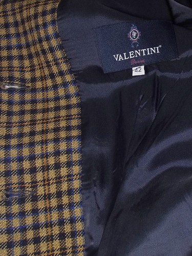 Valentini Jacke Damen Senf Größe 42 IN Wolle Check 3 Buttons Made IN Italy - Bild 4 von 12