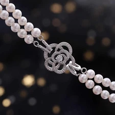 Double stranded AAAA 6-7mm Japanese Akoya white pearl necklace 925S 19-20 inch