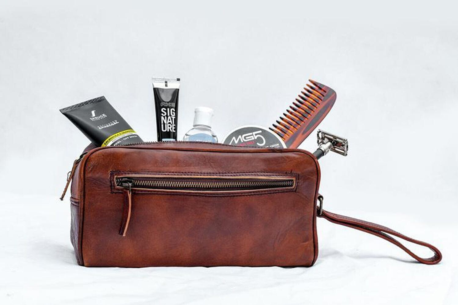 Brown Leather Travel Toiletry Bag Shaving Kit Men Shaving Case Free Shipping