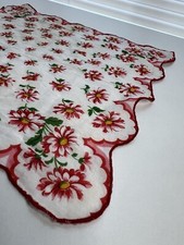 Vintage Red White Cotton Floral Women s Hankerchief Scalloped Edges 12 X 12