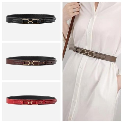 Women Real Leather Waist Belt Fashion Gold Alloy Buckle Dresses Coats Waistband - Picture 3 of 33