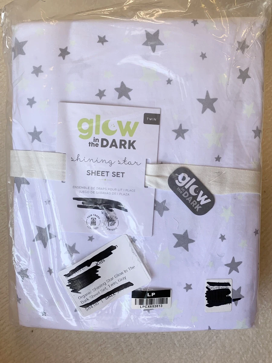 Pottery Barn Kids Glow In The Dark Shining Star Twin 3pc Sheet Set Grey White