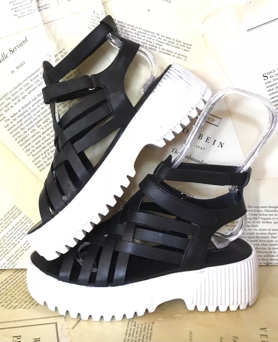 Free People Jeffrey Heron Sandals Black Strappy White Platform NEW | eBay