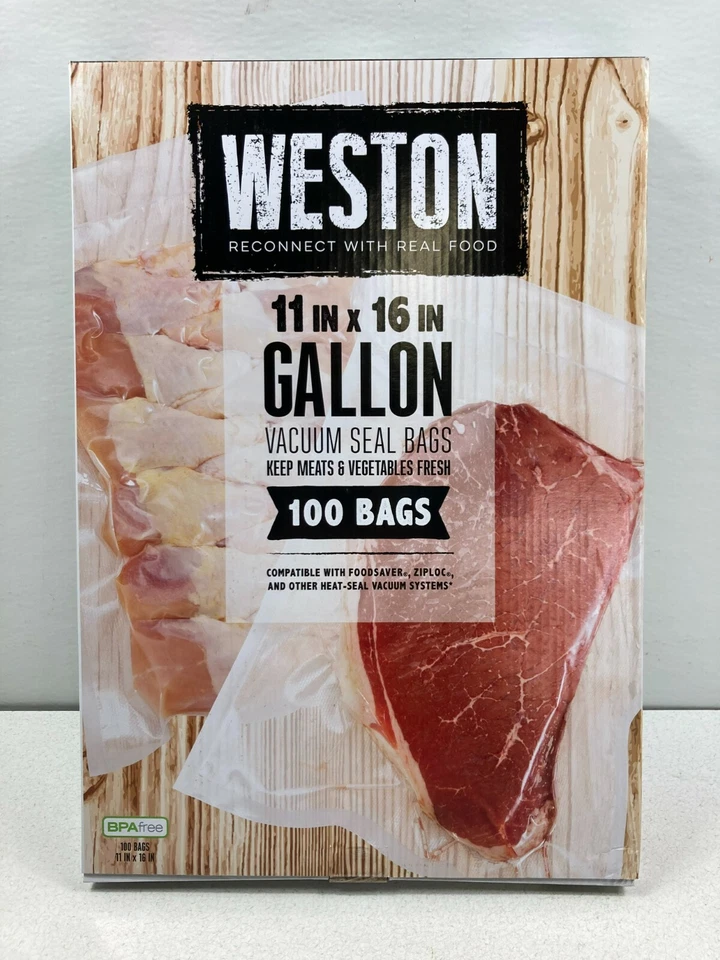 Bolsas selladoras al vacío Weston. Bolsas de galón de 100, 11 pulgadas x 16 pulgadas. Libre de BPA. Foto 2 de 4