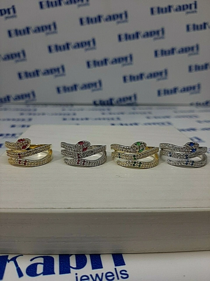 Anello donna  argento 925 fascia serpente zirconi colorato - Immagine 3 di 4