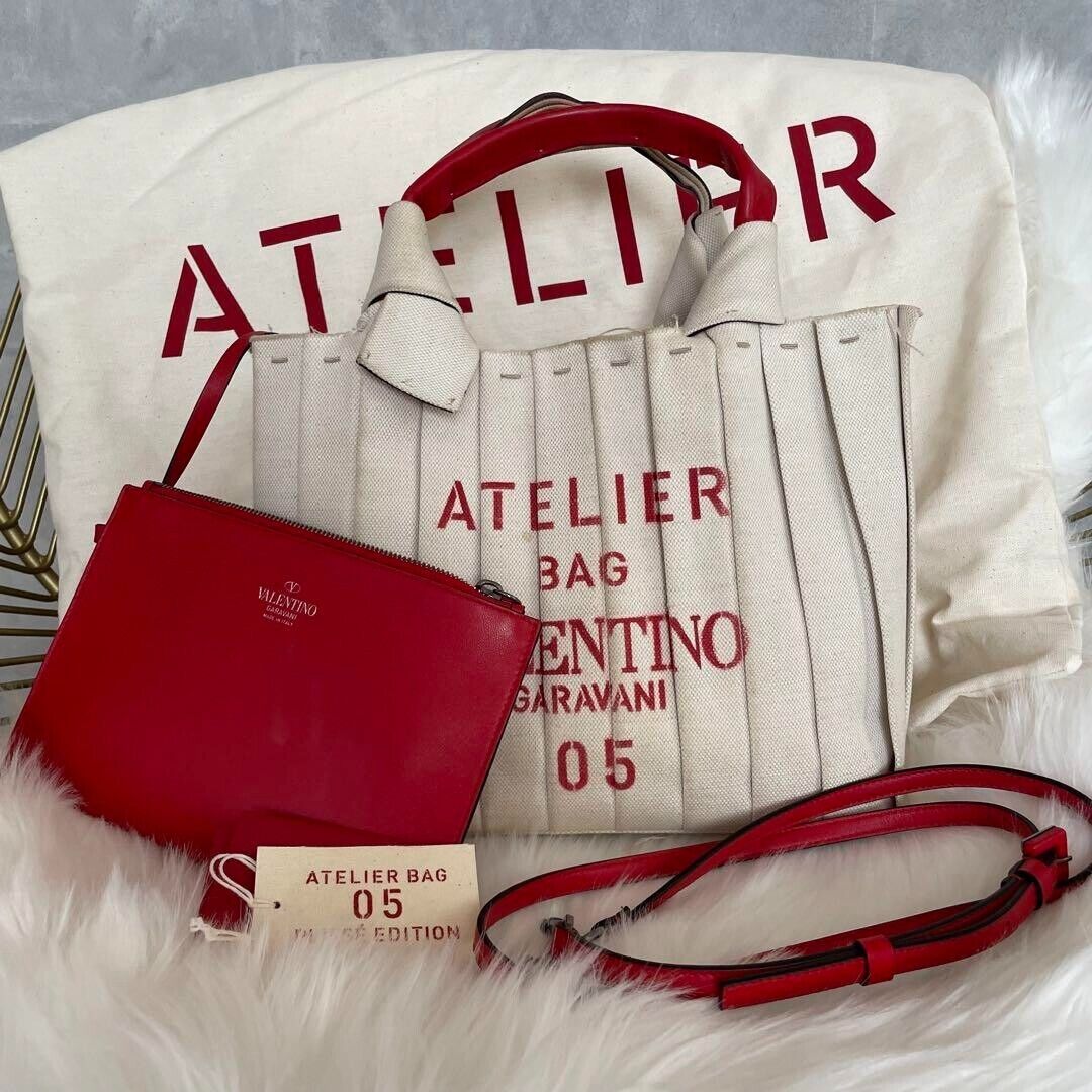 Auth Valentino Garavani Atelier 05 Canvas Tote Bag & Pouch Auth Valentino Garavani Atelier 05 Canvas Tote Bag & Pouch