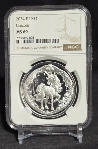 2024 FIJI - 1 DOLLAR - MAGICAL UNICORN - NGC MS69 - .999 SILVER COIN - TOP POP