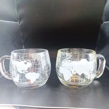 Nestle World Map Globe Coffee Cup Mug Vintage Set of 2 Earth Planet