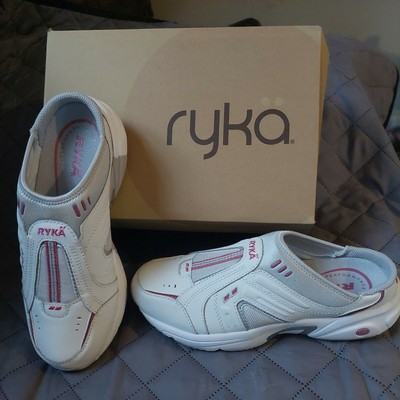 NIB Ryka Leather & Mesh Slip-on Sports Clog white/Raspberry 7W Casual Slip-on ~K