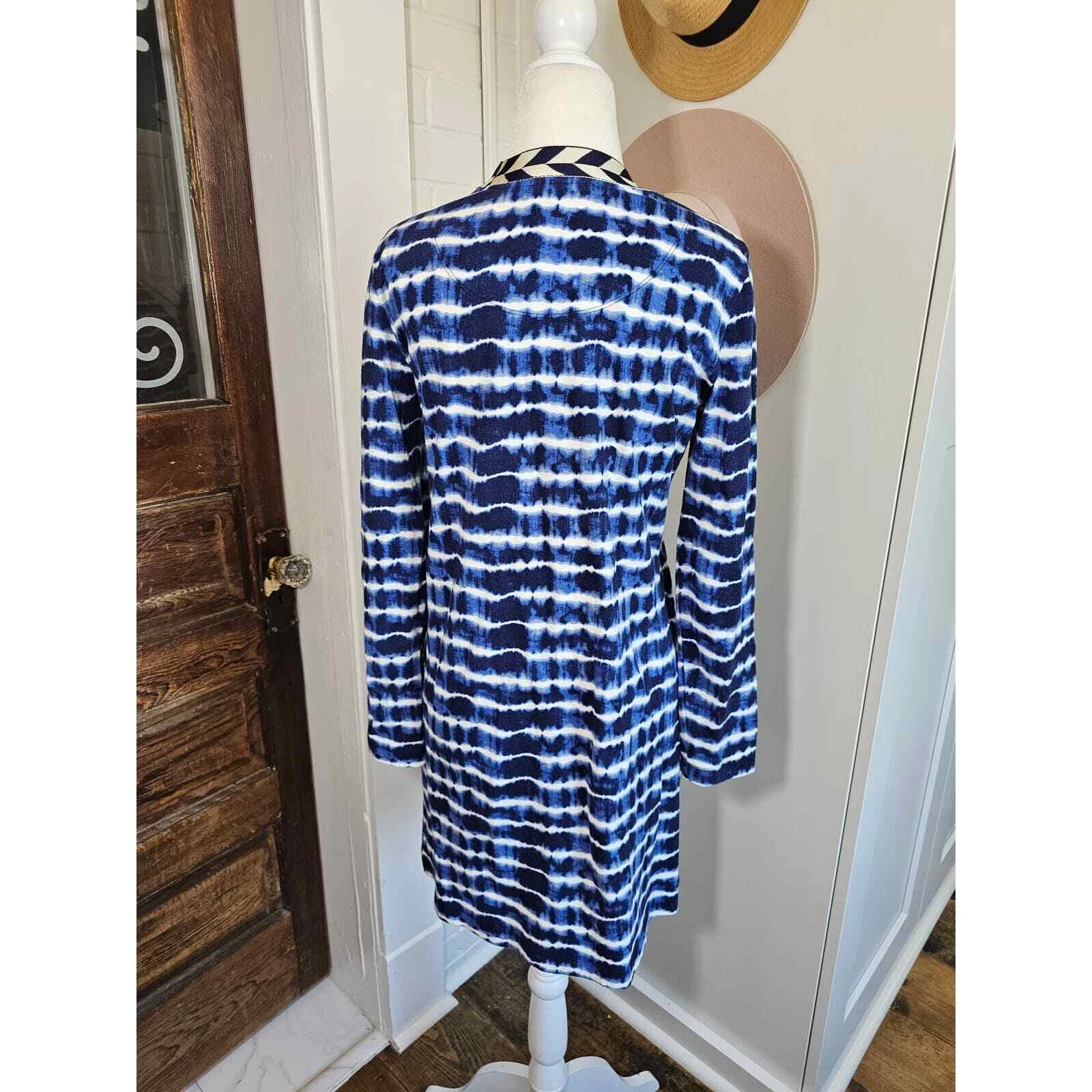 Abito T shirt Tory Burch donna taglia S Hollie manica lunga tie dye blu bianco