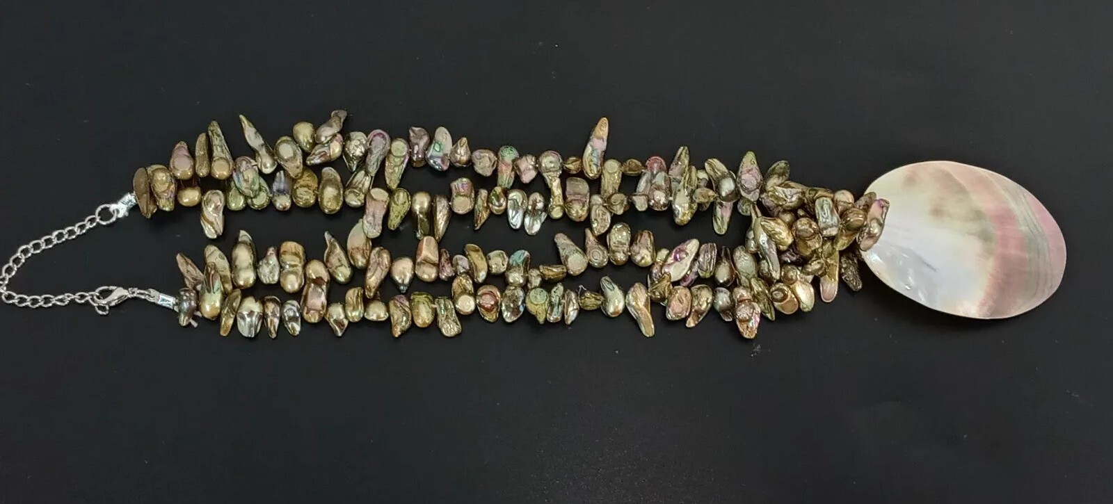 Double Strand Green Pearl Shell Statement Necklac… - image 6