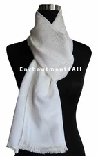 Large Floral 2-Ply 100% Cashmere Pashmina Shawl Wrap, White