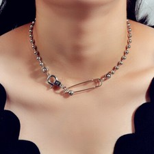 Hippie Jewellery Silver Popcorn Beads Chain Pin Choker Cool Punk Short Necklace
