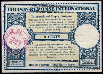 USA  Lo11  Int. Reply Coupon Reponse Antwortschein IRC IAS  BLOOMINGTON 14.12.38