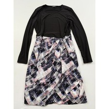 DKNY Dress Long Sleeve Abstract Print Black Casual Career Size M