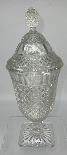 Anchor Hocking Pink Miss America Crystal Tall Footed CANDY DISH with Lid, c.1935 - Picture 9 of 9