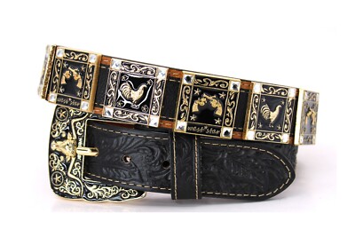 West Belt Cowboy Double Pistol Rooster Floral Black  display picture 2