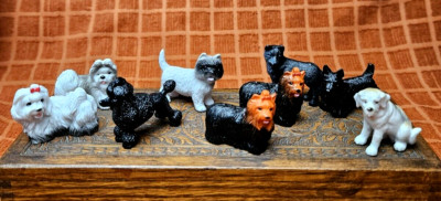 Lot Of Nine DOG Miniature Figurines Poodle Malamute Westie Scottie Yorkies