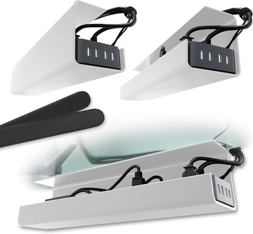 Spacious Self-Adhesive Cable Management Tray for Neat Desk Solutions - White Set - Picture 3 of 9