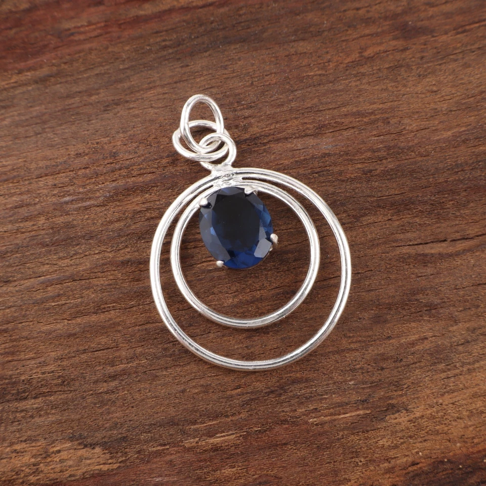 Colgante de joyería de plata de ley 925 hecho a mano con piedras preciosas de topacio azul de Londres para regalo Foto 2 de 4