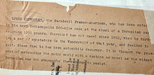 1915 Louis Chevrolet Indianapolis 500 Auto Racer Vintage 1 Culver Pictures Inc. - Picture 4 of 4