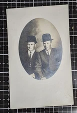 RPPC Postcard Studio Portrait Two Men in Hats UNP