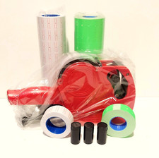 MX-5500 Price Sticker Tag Gun Labeler w/ Ink Rollers, White & Green Label Rolls
