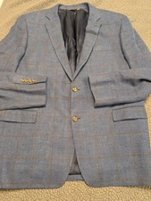 Brooks Brothers Blazer 48L Blue Linen Blend Regent Window Pane 12425