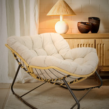 Oversized Rattan Egg Rocking Chair Outdoor Patio Indoor Papasan Chair W/ Cushion