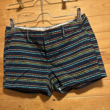Merona Women's Chino Shorts Size 6 Regular Blue Multicolor Striped Button