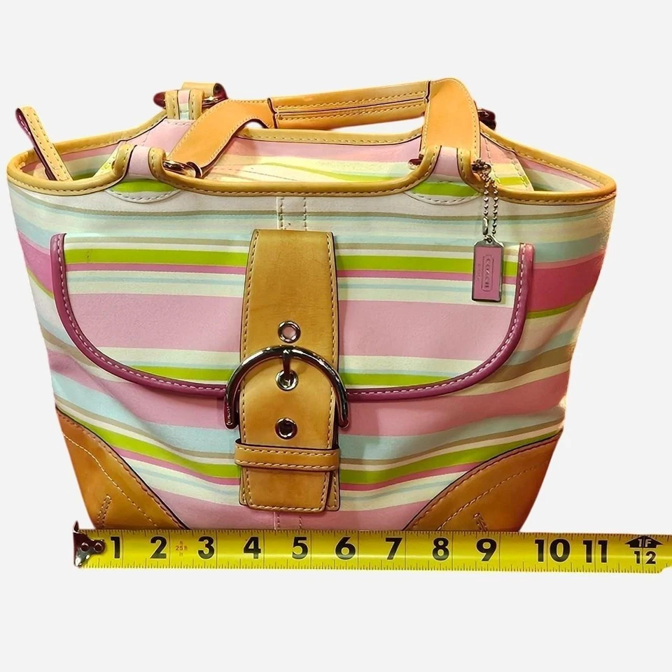 BOLSO DE MANO PEQUEÑO COACH HAMPTON MULTICOLOR A RAYAS CUERO VACHETTA #1888 GUC Foto 3 de 4