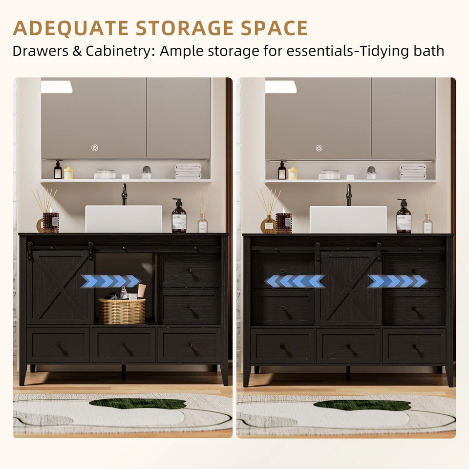 "Tocador de baño de 48"" con lavabo individual gabinete independiente de cerámica 7 cajones y puerta" Foto 4 de 4