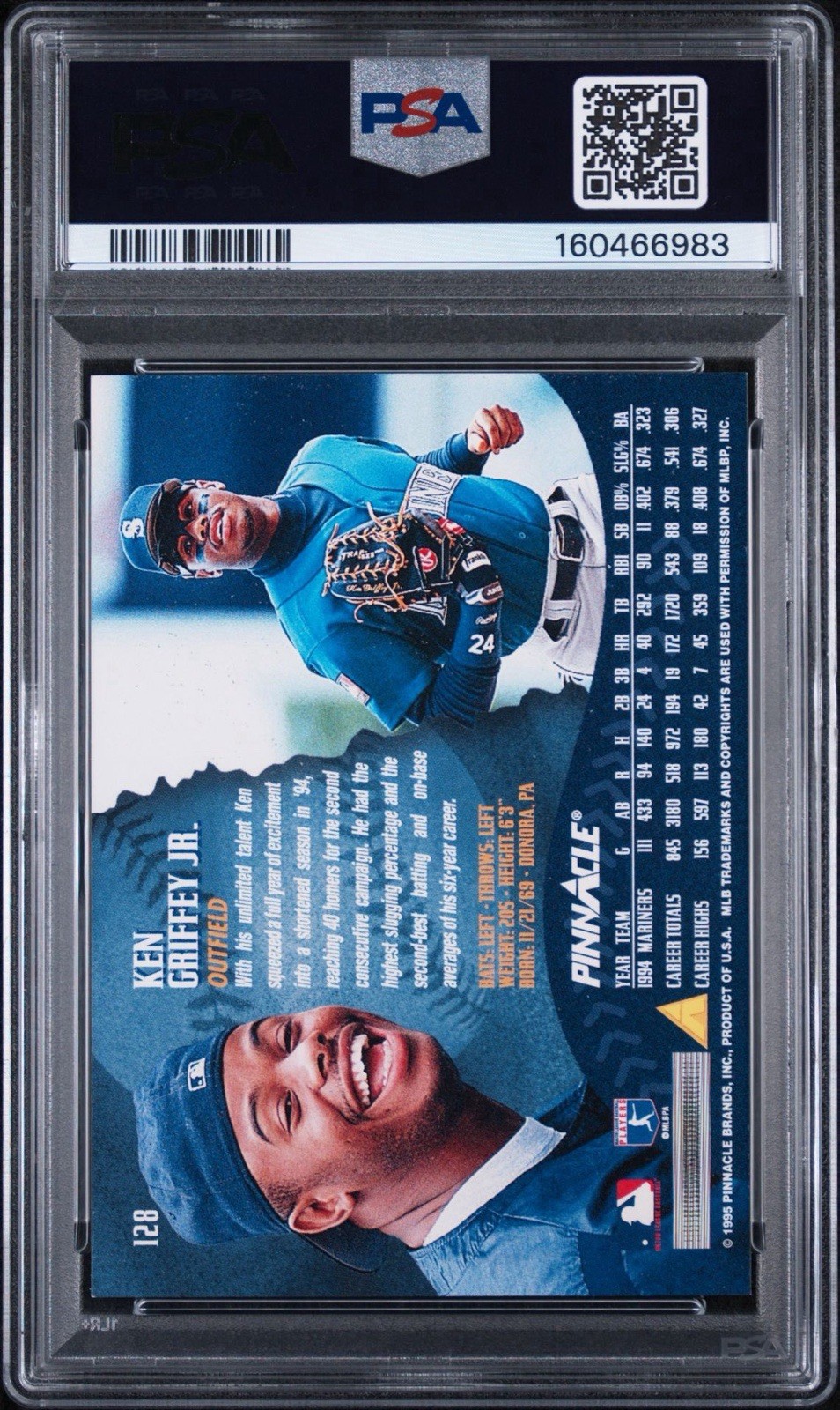 1995 Pinnacle #128 Ken Griffey Jr PSA 9 Mint Seattle Mariners HOF view 2