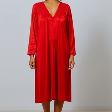 Vintage Vanity Fair Size Large Made in the USA Red Button Up Lace Collar Robe