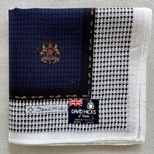 Vintage Cotton Handkerchief Blue Black Houndstooth  Symbol Pocket Square 18" P