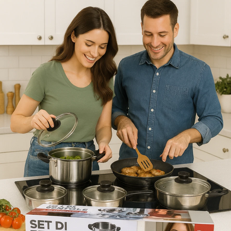 Set di Pentole 12 Pezzi in Acciaio Inox – Compatibili con Induzione - Immagine 2 di 4