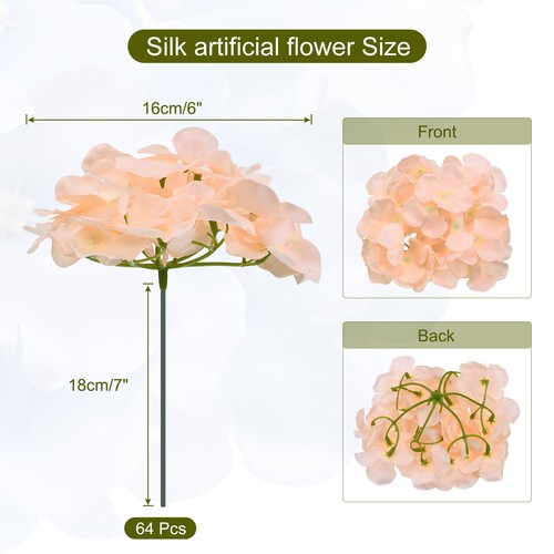 64 Set Silk Hydrangea Flowers Pale Pink Artificial Flowers for Wedding - Picture 2 of 6