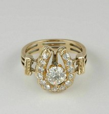 2Ct Round Lab Created Diamond Horse Shoe Art Deco Ring 14K Yellow Gold Plated