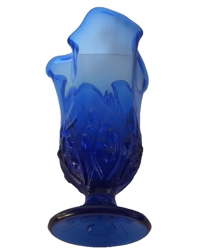 Vtg FENTON Handkerchief Shape Cobalt Stretch Glass Vase