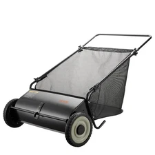 26in Push Lawn Sweeper 7 cu ft Bag 4 Brushes Heavy Duty Steel Rubber Wheels