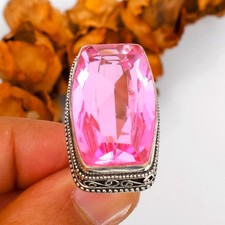 Natural Pink Topaz Gemstone 925 Sterling Silver Unisex Ring Jewelry SR-38