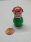 Vintage Fisher Price Little People Girl W/ Brown Hair & Freckles Green Plastic