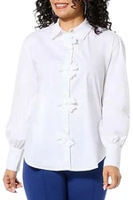 C Wonder by Christian Siriano Women's Floral Detail Shirt White