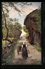 Cartolina d'artista Heinrich Hoffmann: Dorfstrasse im Oberprechttal 